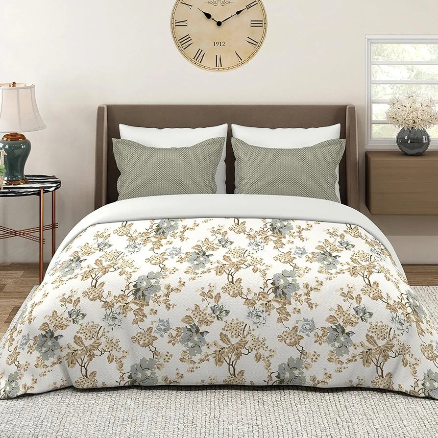Layers Illuminating Homes Cotton Bedsheet Set for All Seasons Lightweight 144 TC Queen Size Brown Grey Floral