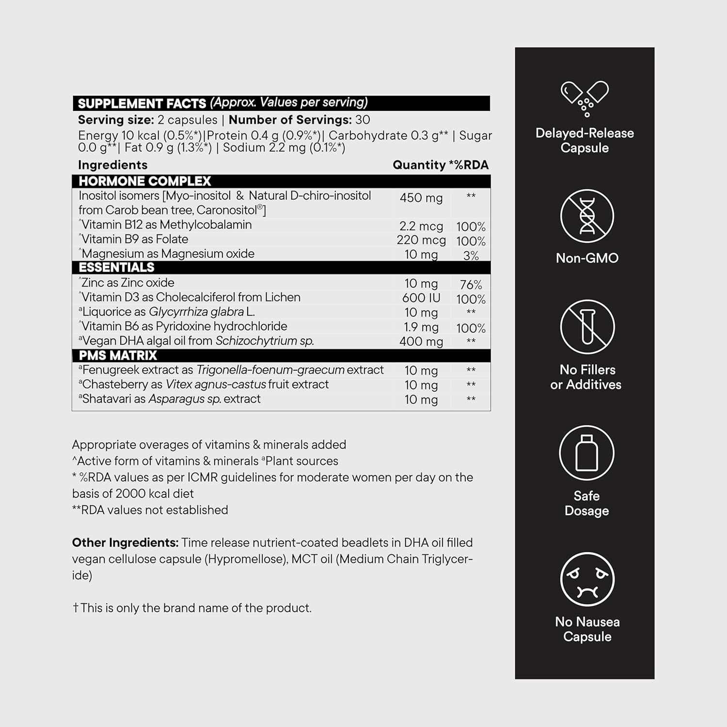 Wellbeing Nutrition PCOS Supplement for Women | Caronositol, Myo-inositol, Vitamins | Balance Hormones, Regularize Periods, Reduce Acne & Facial Hair | Weight Management | 60 Veg Capsules