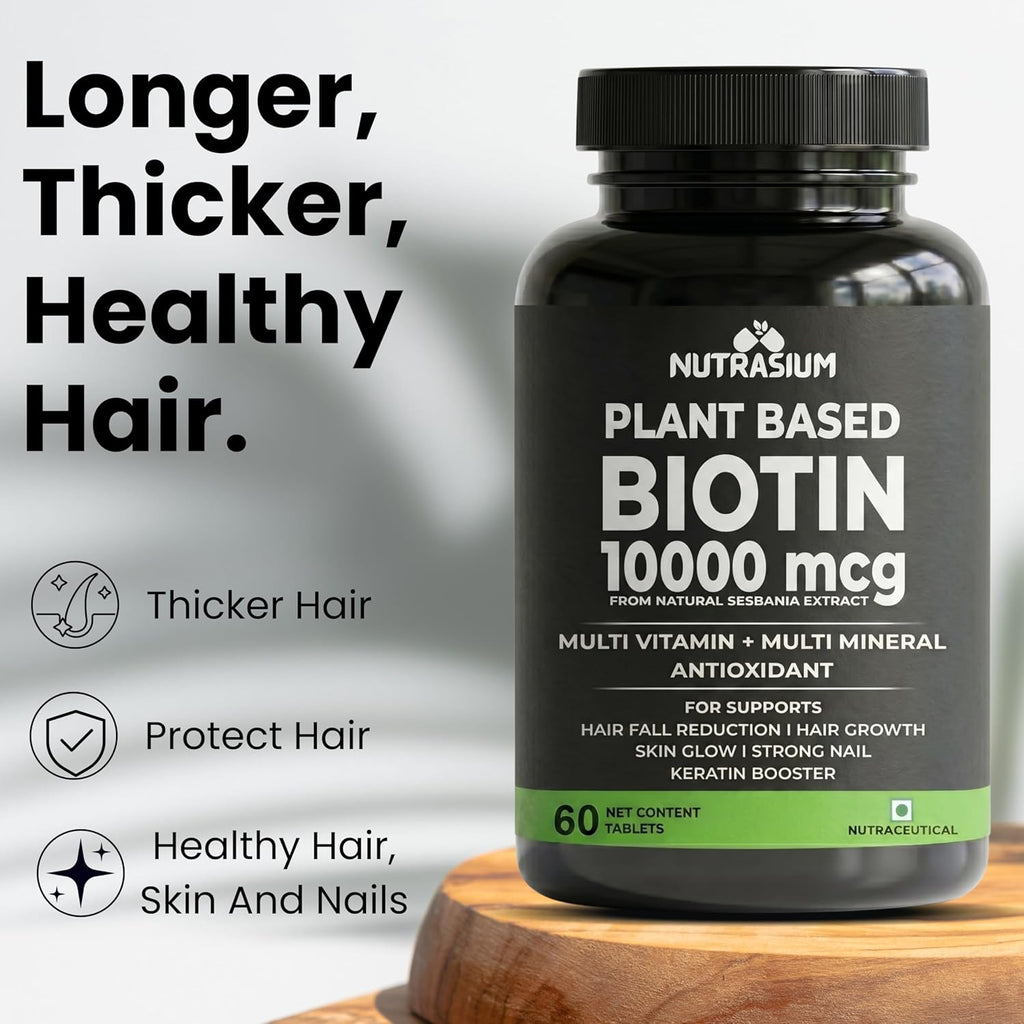 Nutrasium Biotin 10,000 mcg with multivitamin & Minerals | For supports Hair Growth | For Control Hair fall, Hair damge & Hair splitting | 120 tablets
