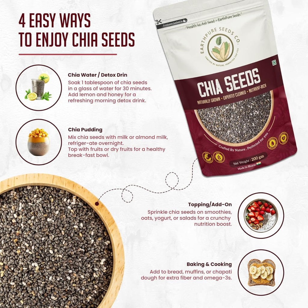 EarthPure Chia Seeds 100g I Seeds for Eating | Seeds for Weight Management | Rich in Calcium, Protein & Fibre