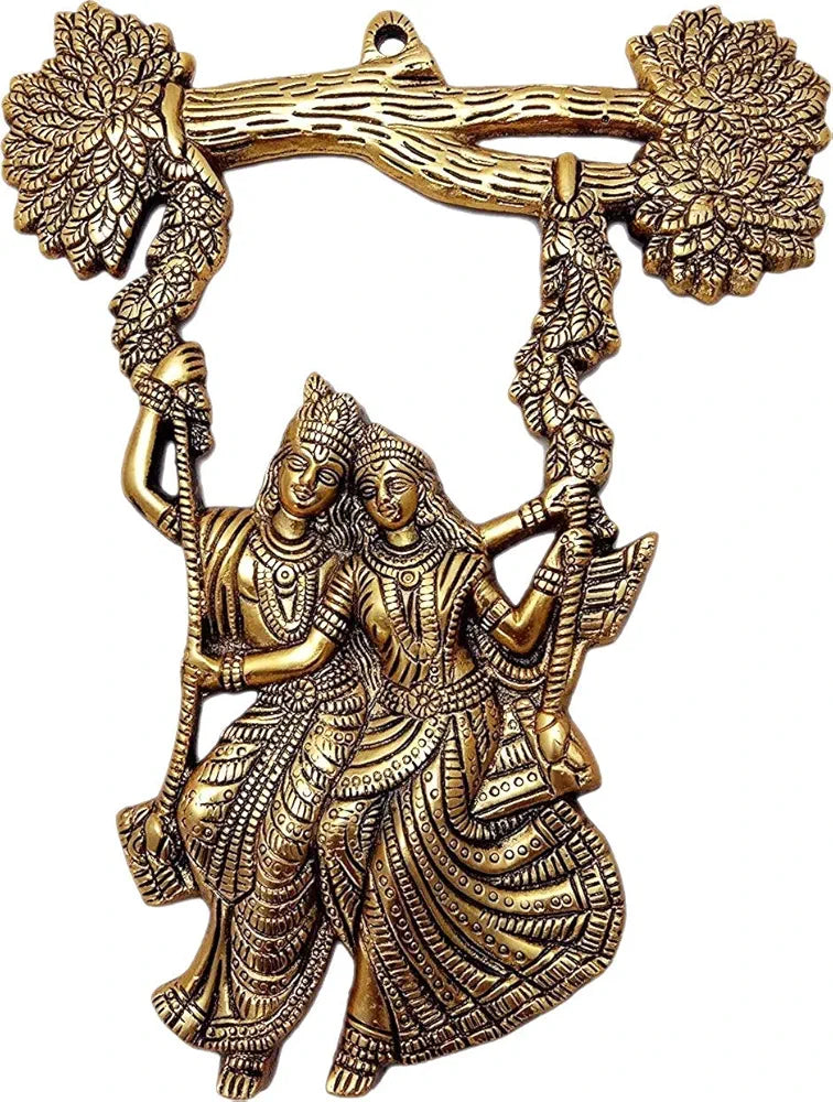 Chhariya Crafts Radha Krishna Tree Jhula and Ganesh Decorative Metal Wall Hanging Art Showpiece for Wall Decor