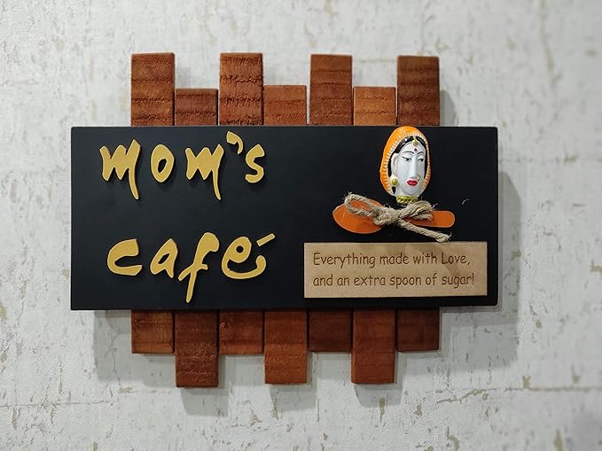 Ecraftindia Mom's Cafe Wood Wall Hanging | Brown