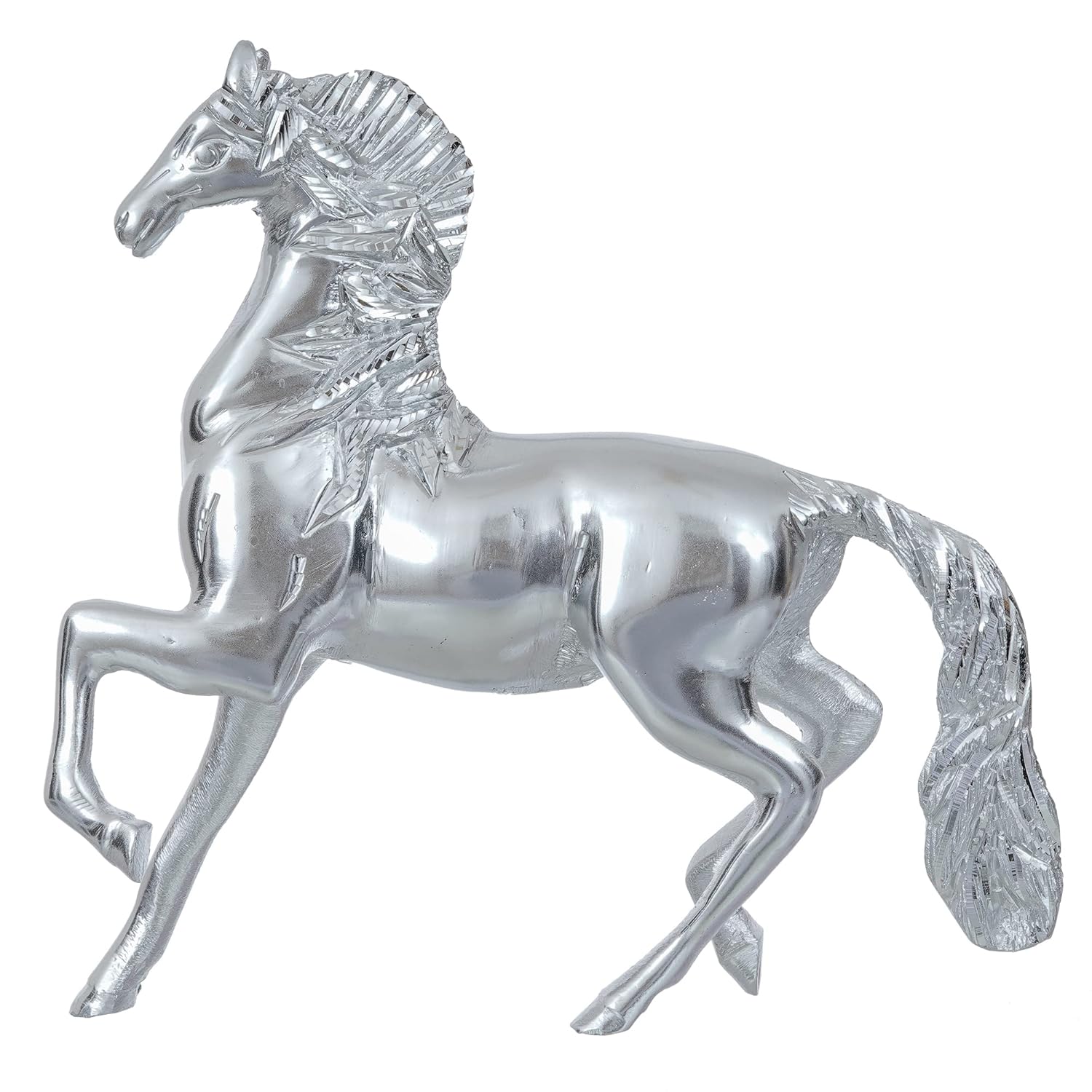 Ecraftindia White Metal Silver Running Horse Statue Animal Figurine Decorative Showpiece for Home and Office Decor