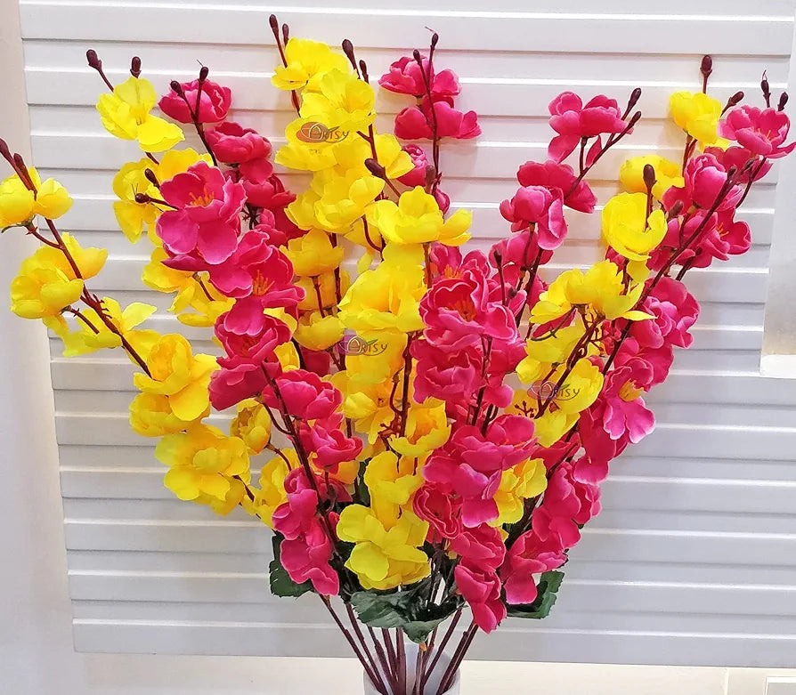 Artificial Flowers Bunch for Decoration Cherry Blossom Ideal for vase Without vase Yellow Maroon