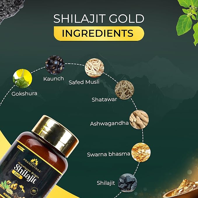 Pransutraa Shilajit Gold Capsules Ayurvedic Supplement - 30 caps