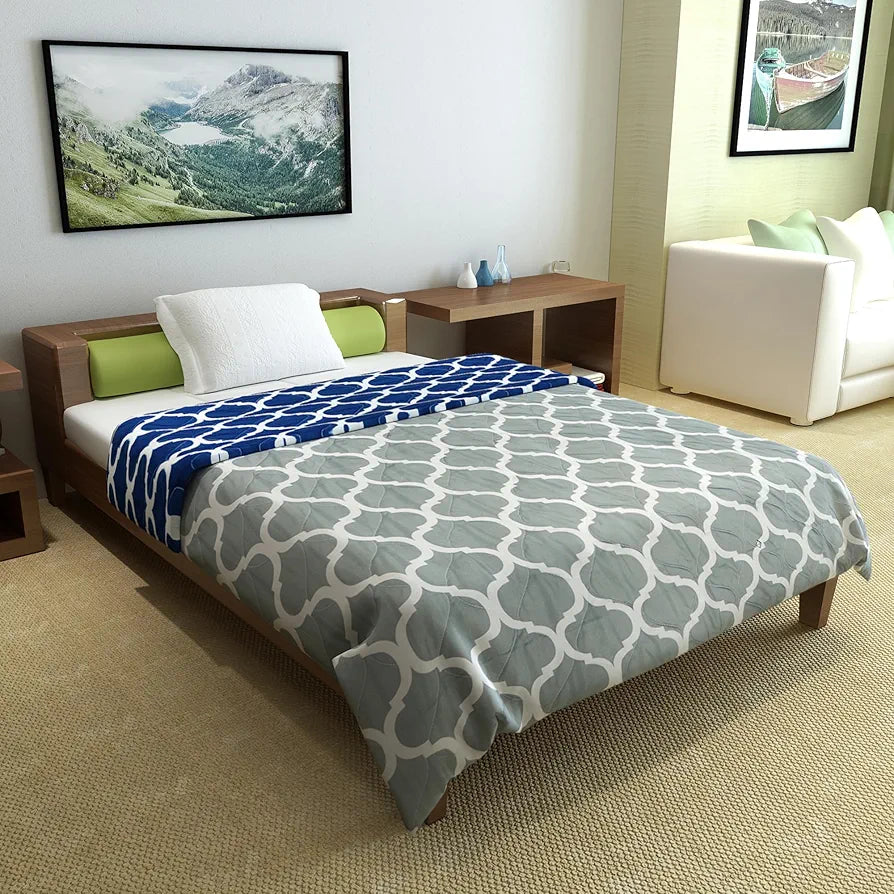 Divine Casa Microfibre 120 GSM All Season Abstract Printed Comforter Single Bed Reversible Single Size Blanket Colour Duvet Navy Blue and White