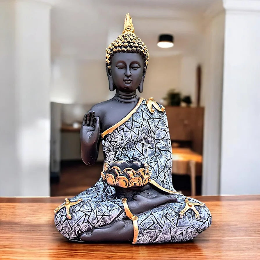Neelaya Meditating Buddha Statue With Tealight Holder Polyresin Showpiece 28 Cm Black Grey