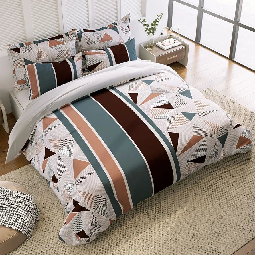 The Home Style 400 TC Supersoft Cotton Feel Glace Cotton Elastic Fitted Printed King Size Double Bed Bedsheet wih 2 Pillow Cover Mosaic Abstract