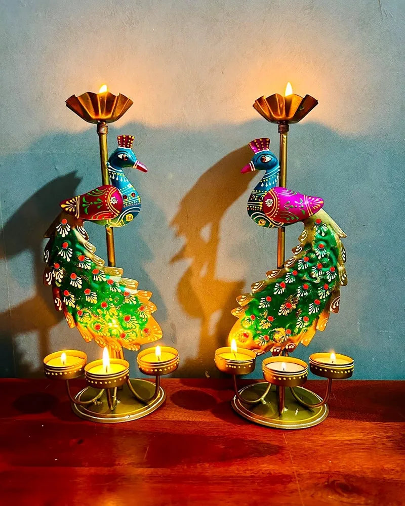 Elegant Metal Peacock Candle Holder Intricate Design Tealight Candle Holders Handpainted Tealight Candle Holder