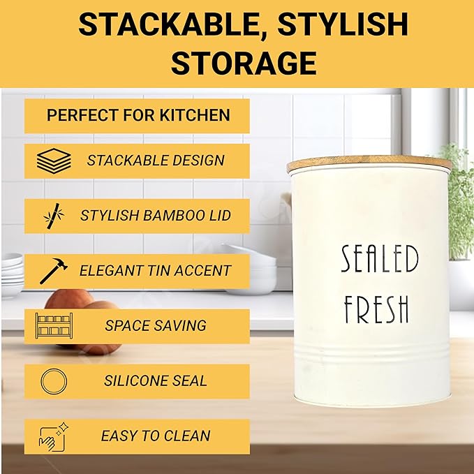 Femora Kitchen Storage Jars Tin Jar With Wooden Lid Air Tight Jar | 900 Ml | Set of 2