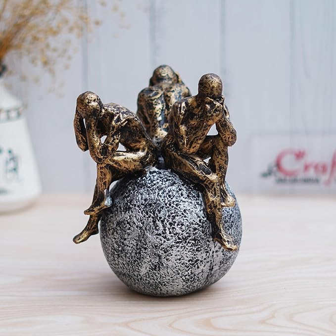 Ecraftindia 3 Man Group Sitting on Ball Human Figurine Showpiece for Home, Office, Table Decor