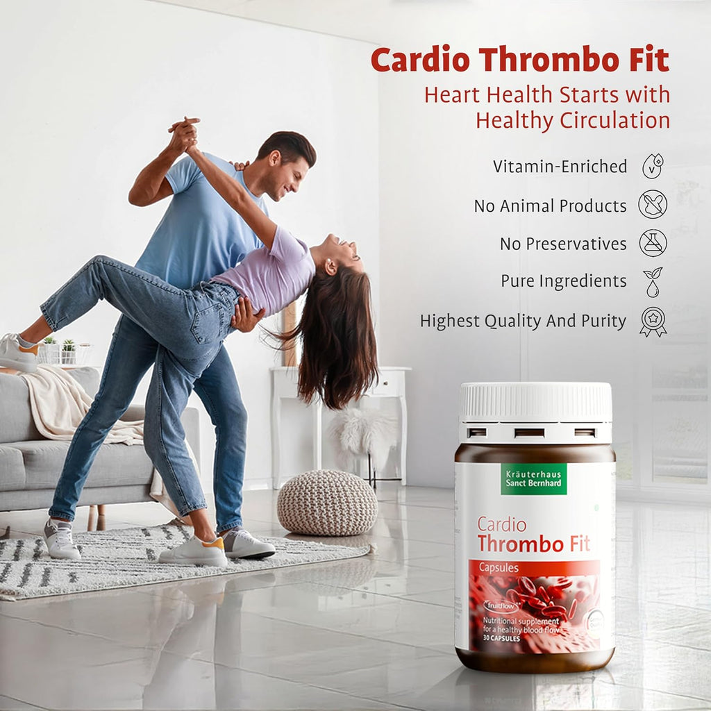 KrÃ¤uterhaus Sanct Bernhard Cardio Thrombo Fit Capsules | Heart & Blood Flow Support | Natural Formula for Healthy Cholesterol & BP | With Vitamin K2, Magnesium & Antioxidants | Vegan | 30 Capsules