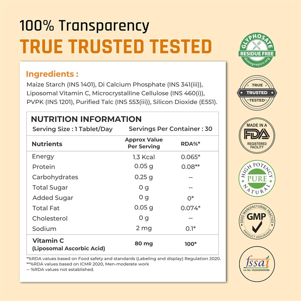 Naturaltein Liposomal Vitamin C | 5X Enhanced Absorption | Antioxidant Supporting Immune Function, Skin Repair, Collagen Synthesis & Oxidative Stress Defense | 30 Capsules