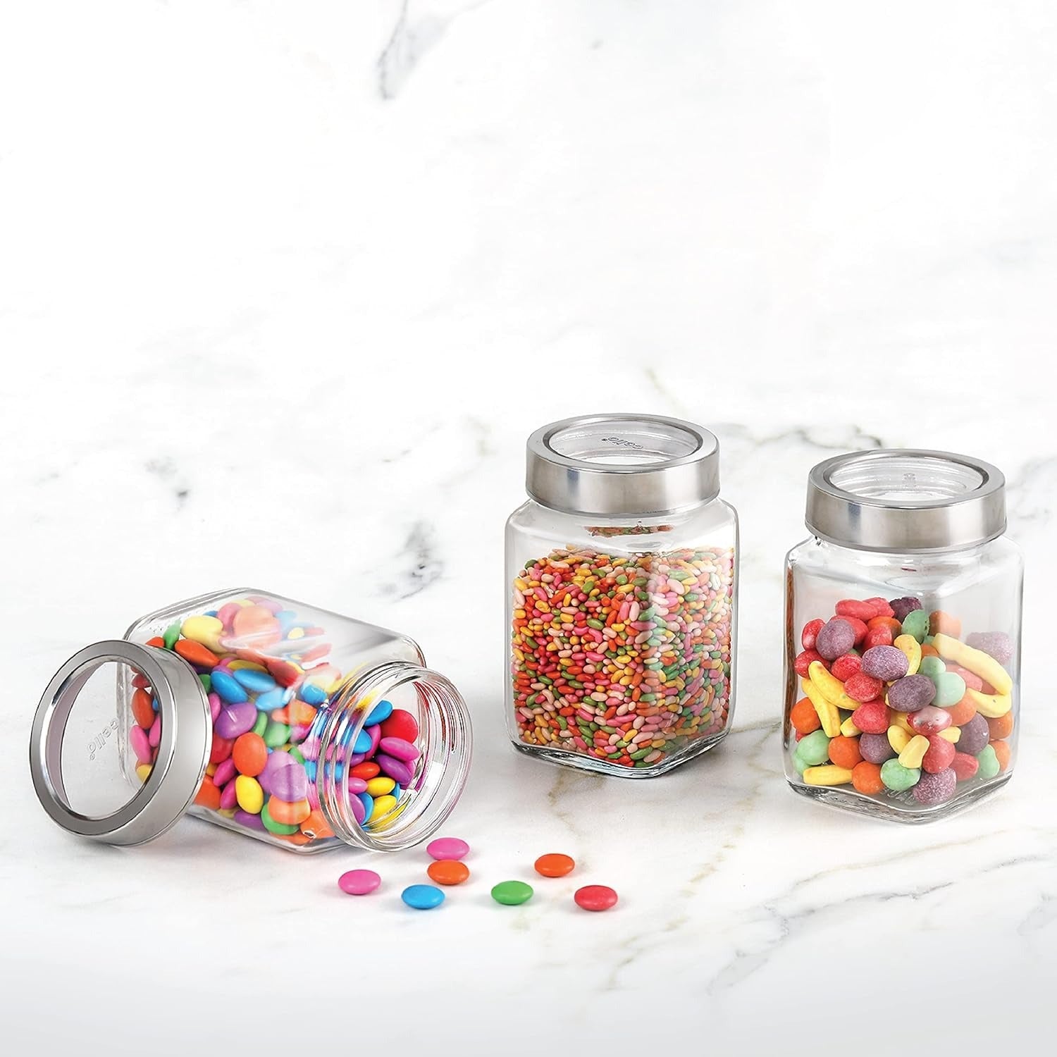 Cello Qube Fresh Glass Storage Jar for Kitchen Transparent Set of 3 Pcs - 800 ml