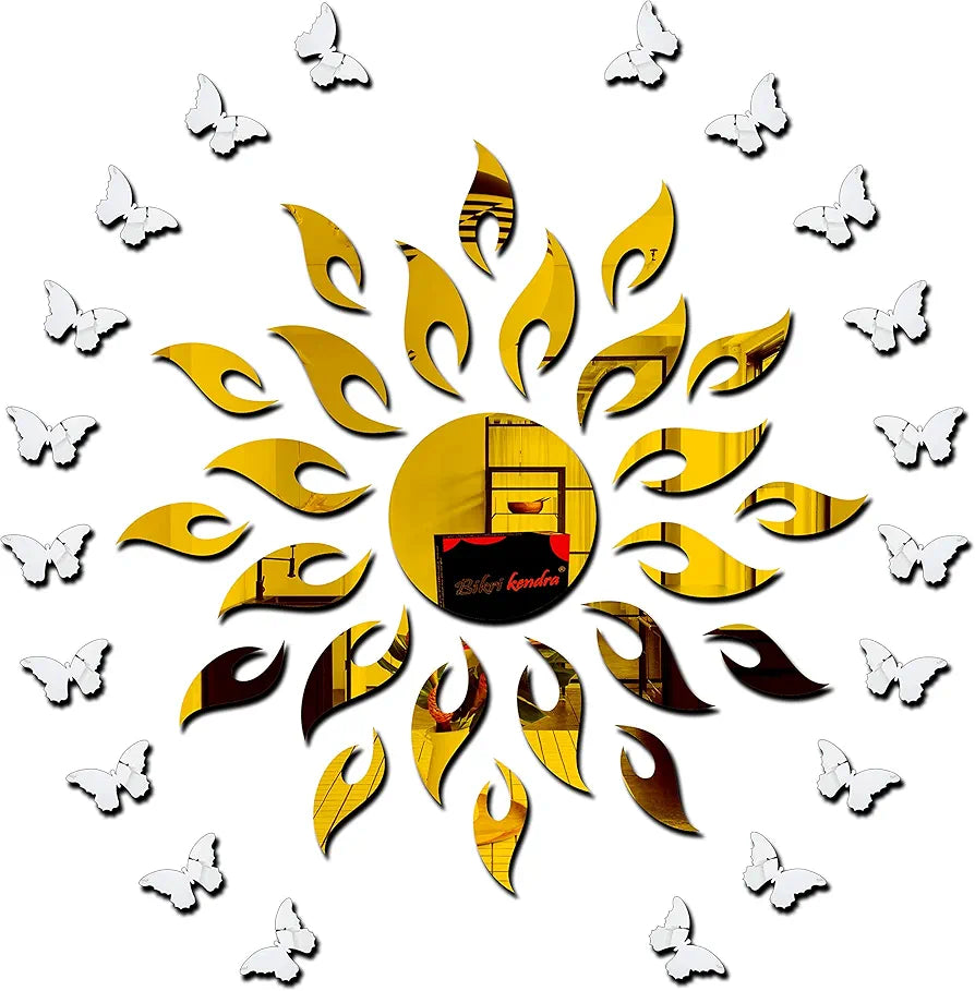 Bikri Kendra Sun Golden 20 Butterfly Silver Acrylic Animals Wall Refrigerator Sticker Gold