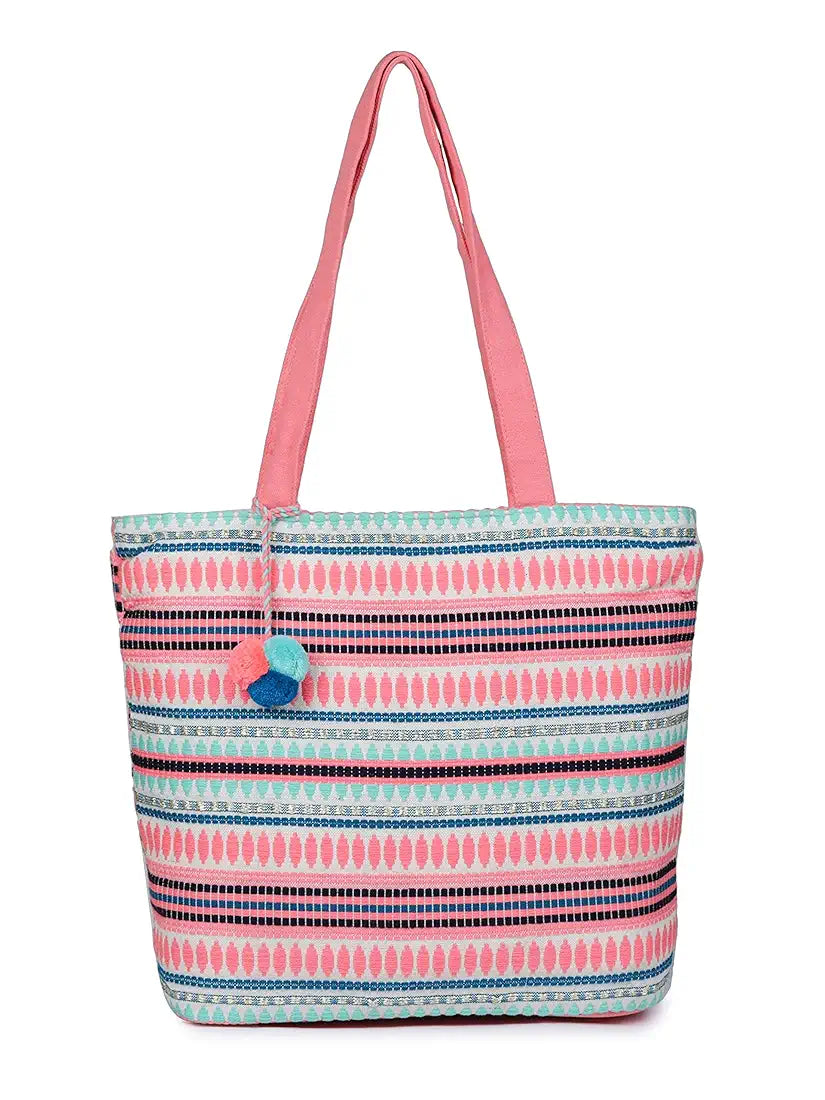 K London Alii And Aliizey Tote Bag For Women With Zip Bag Colour Peach Cream-Teal
