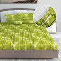 Divine Casa 144 TC Floral Green 100% Cotton Elastic Fitted Bedsheets King Size with 2 Pillow Covers Colour Green