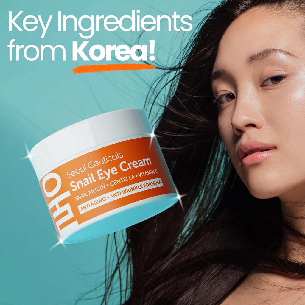 SeoulCeuticals Korean Snail Mucin Under Eye Cream â€“ 97.5% Snail Filtrate with Centella & Vitamin C â€“ K-Beauty Anti-Aging, Anti-Wrinkle, Dark Circles Cream â€“ 0.5 oz