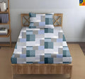 Trance Home Linen 100% Cotton 144TC Elastic Fitted Bedsheet Printed Single Bed Size with 1 Pillow Cover Colour Abstract Green