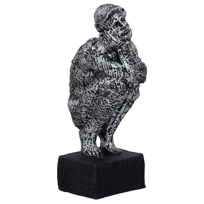 Ecraftindia Silver Polyresin Man Sitting & Thinking Human Figurine