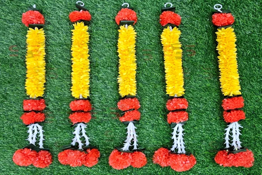 Artificial Gajra Jasmine Marigold Flower Strings Yellow Gajra with Red Flowers