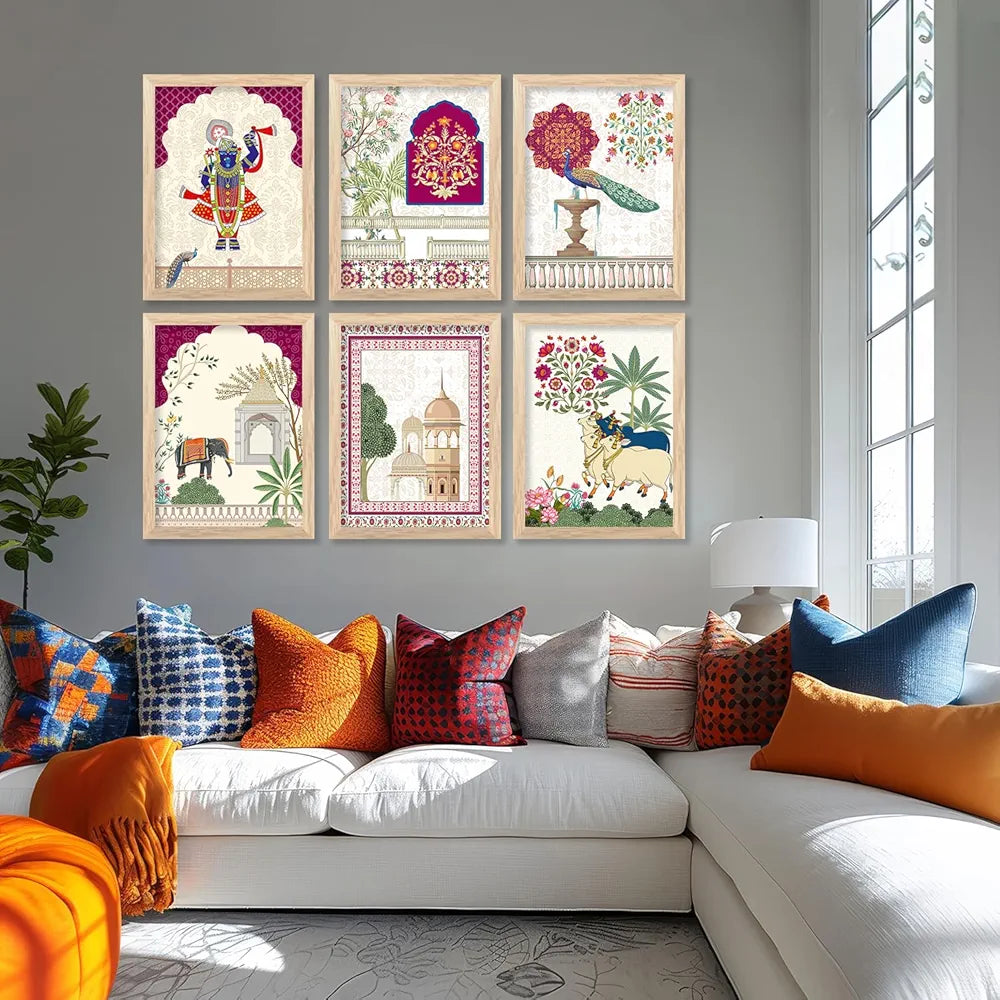 Kotart Traditional Indian Wall Art Madhubani Paintings Pichwai Art Painting set of 6 A