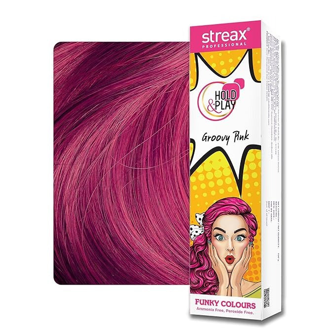 Streax Professional Ammonia-Free Peroxide-Free Hold and Play Funky Colours Crazy Cream - Groovy Pink - 100 gms