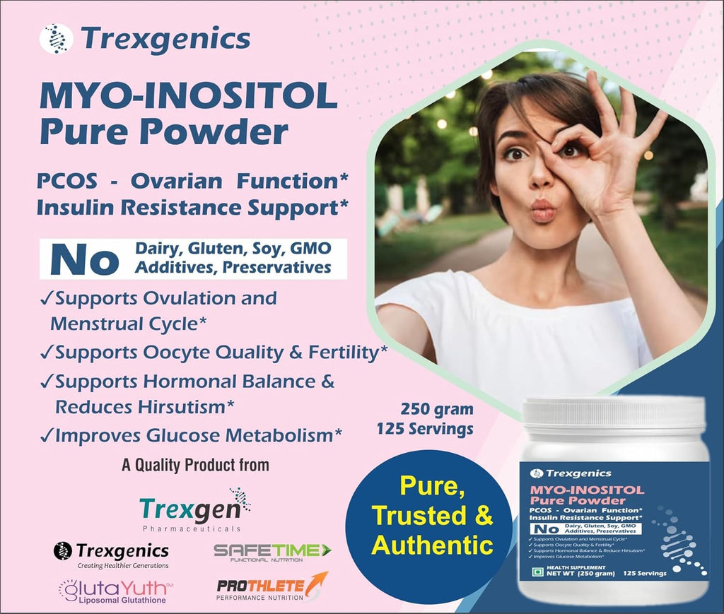 Trexgenics MYO-INOSITOL PURE POWDER, PCOS, Ovarian Function, Insulin Resistance, Hormonal Balance, Menstrual Cycle, Metabolism 125 servings (250 gram) (Pack of 1)