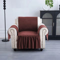 Kuber Industries Soft Velvet Quilted Single Seater Sofa Cover with Pocket Arms Frill Maroon