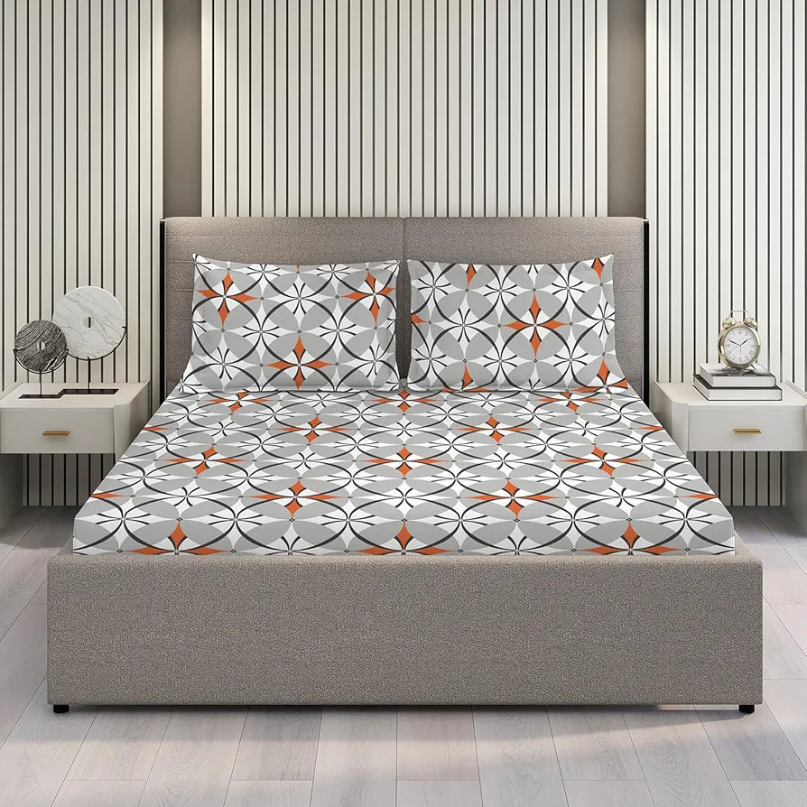 Layers Argos Bedsheet Set for All Seasons Lightweight 225 CVC King Size Gray Geometrical