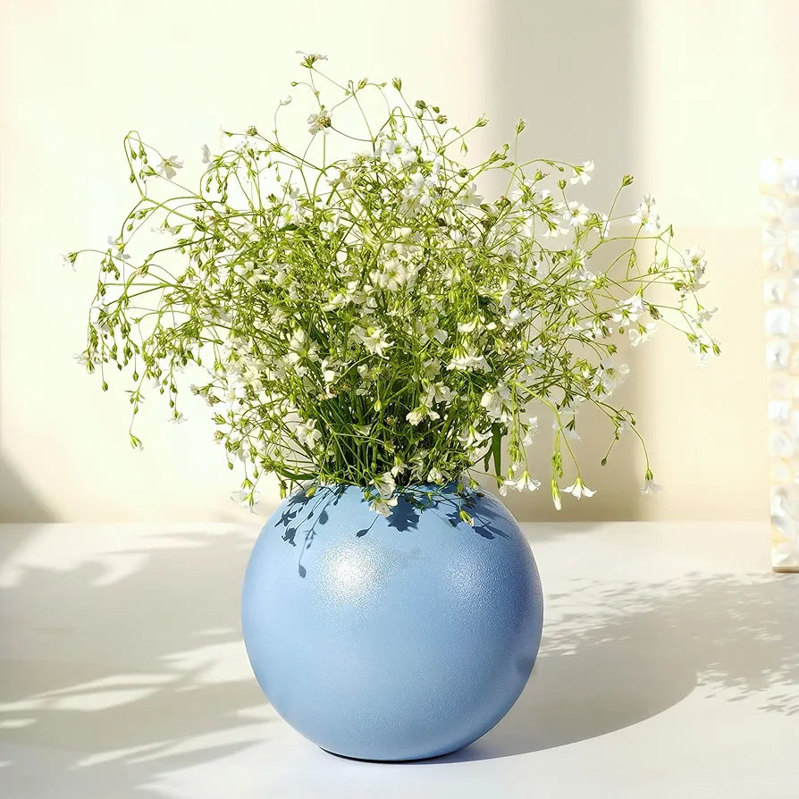 Behoma Metal Ball Round Flower Vase Blue Small Flowers not Included
