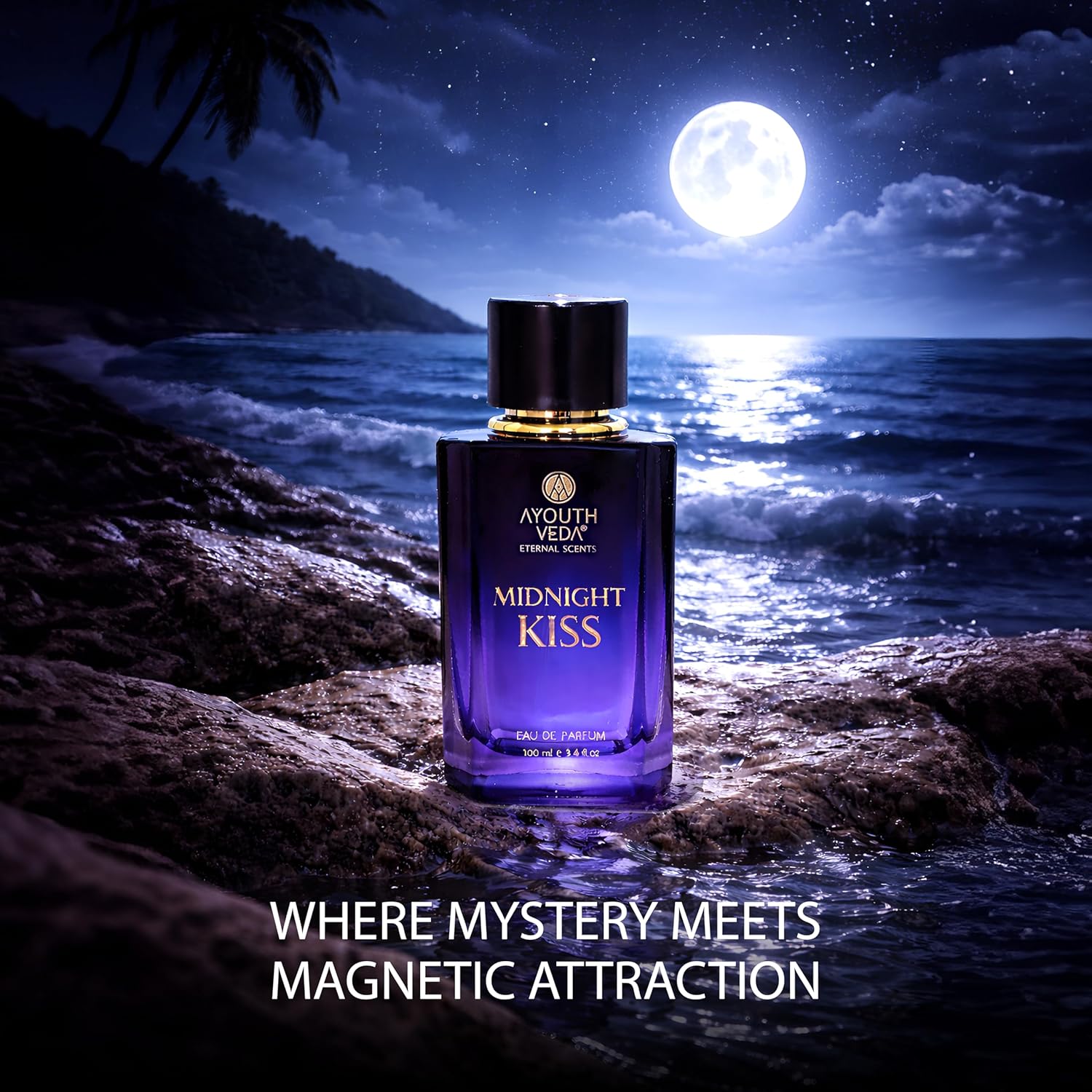 Ayouthveda Midnight Kiss Eau De Parfum for Women | Long Lasting Luxury Perfume | White Musk, Peach, Patchouli & Jasmine Notes | Elegant Evening Fragrance Spray | 100ml