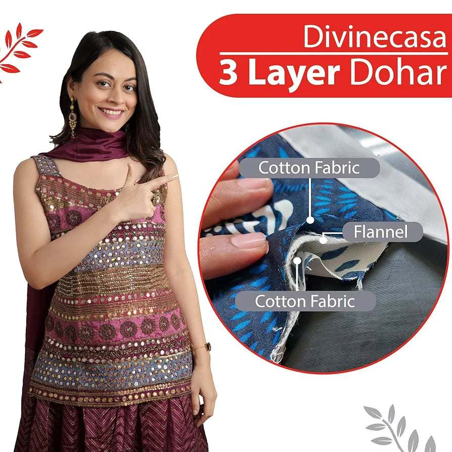 Divine Casa Floret 100% Cotton Double Dohar 120 GSM Soft & Lightweight Throw Blanket Colour Royale