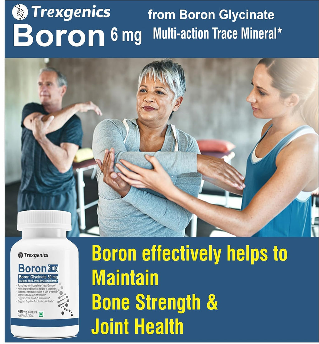 Trexgenics Boron 6 mg from Boron Glycinate 50 mg Multi-action Mineral, Bone, Cognitive Function & Joint Health (60 Veg Capsules)
