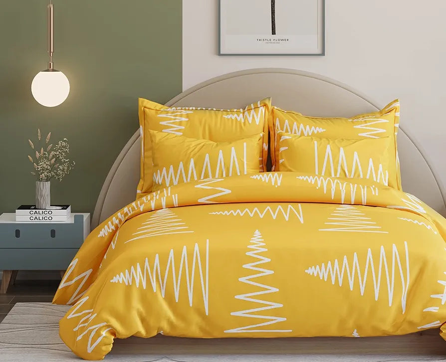 The Home Style Supersoft Cotton King Size Printed Flat Double Bedsheet with 2 Pillow Cover 400 TC Maize Yellow