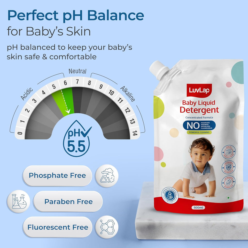 LuvLap Baby Laundry Detergent Refill pack- 500ml, pH Balanced, No harsh chemicals, Safe for mommy's hands & baby's skin, Anti-Bacterial, Softens clothes & Removes Stains, Dermatologically tested