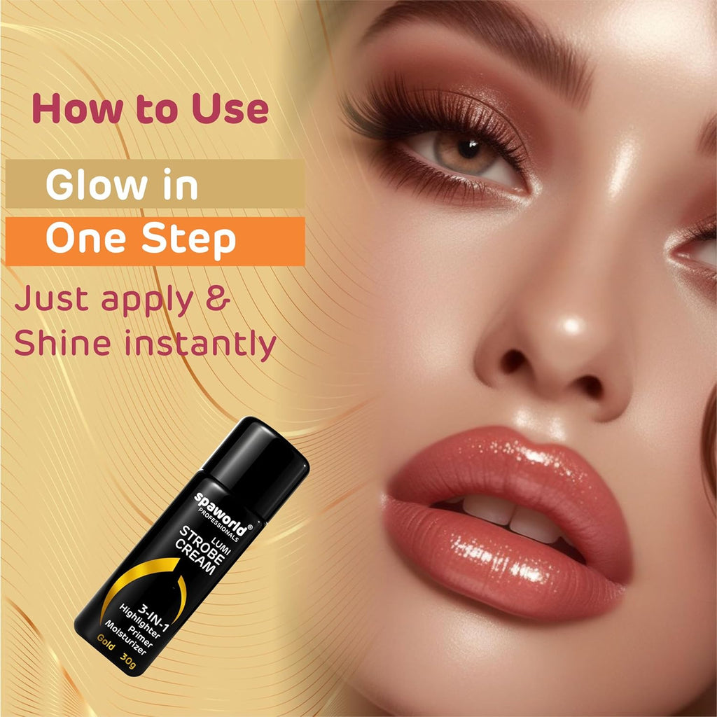 SPAWORLD Strobe Cream For Face Gold (30g) | Superb Radiant Combo | Highlighter + Primer + Moisturizer | Hydrating & Illuminating Makeup Base for Instant Glow (Gold)