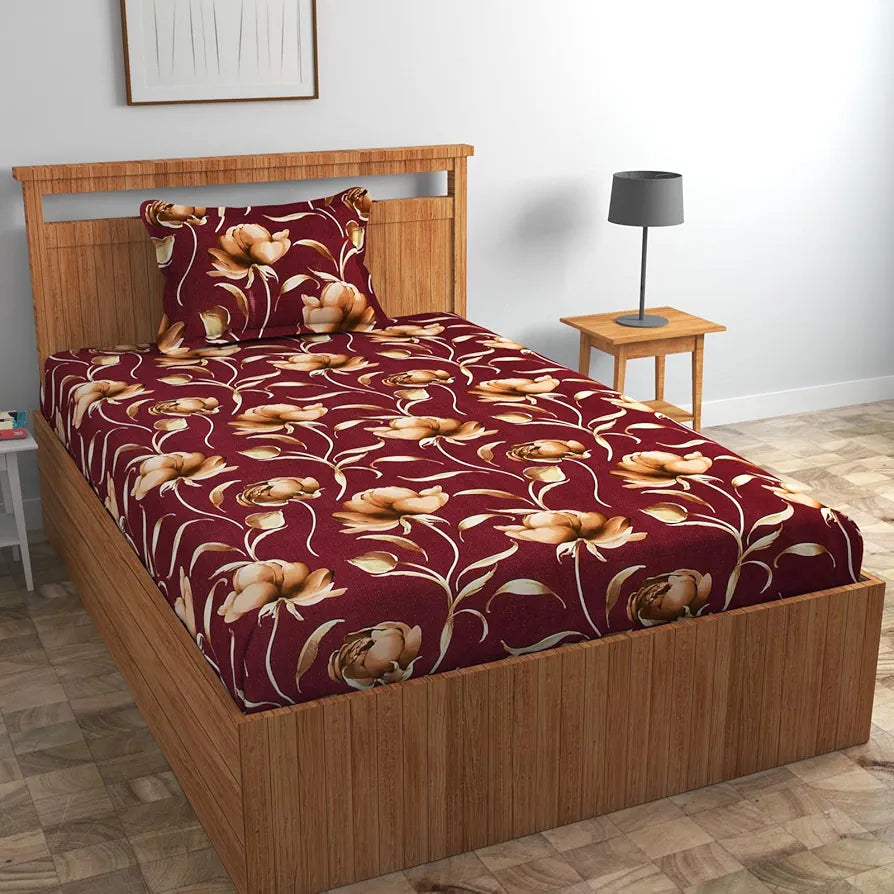 Homefab India 160 TC Glace Cotton Single BedSheet with 1 Pillow Cover Multicolor Floral