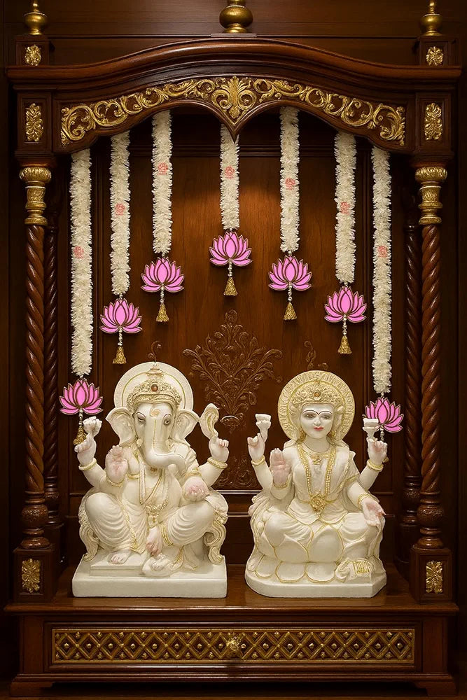 Handmade Artificial Mogra Garland with Lotus Hanging for Decoration White Flower Strings 2.5 Feet Lenght