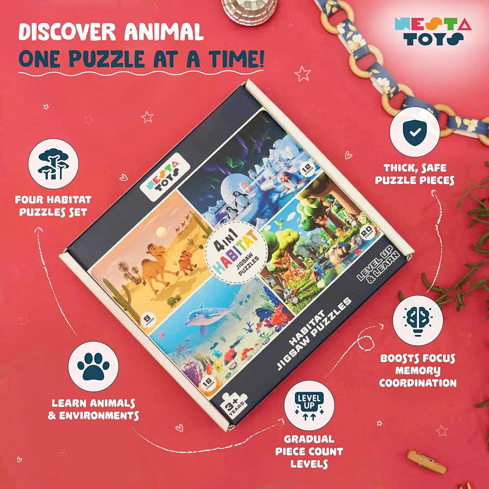 Nesta Toys Floor Puzzle & Game 4 in 1 Jigsaw Puzzle Habitat Educational Toy Gifts for Boys & Girls Ages 2, 3, 4, 5, 6 Years Stem Toys for Kids