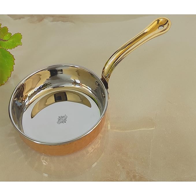 Indian Art Villa Steel Copper Serving Pan With Brass Handle | 900 ml