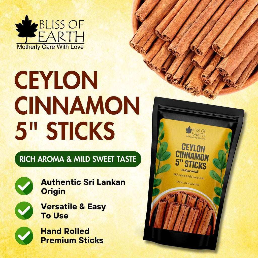 Bliss of Earth 400gm Ceylon Cinnamon (Dalchini) 5" Cut Sticks True Cinnamon Raw From Sri Lanka Original