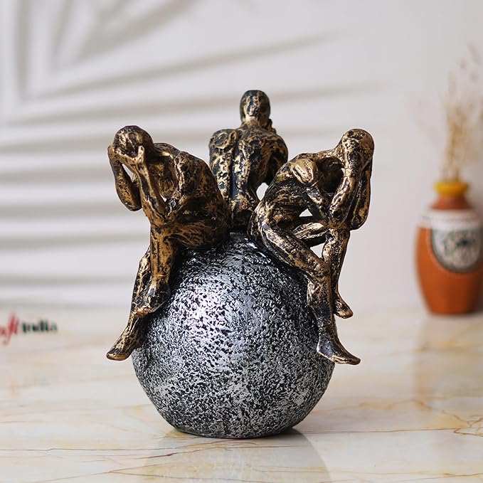Ecraftindia 3 Man Group Sitting on Ball Human Figurine Showpiece for Home, Office, Table Decor