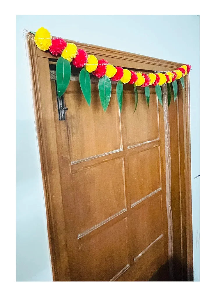 Artificial Marigold &Mango Leaves Simple Door-Window Toran Yellow and Red