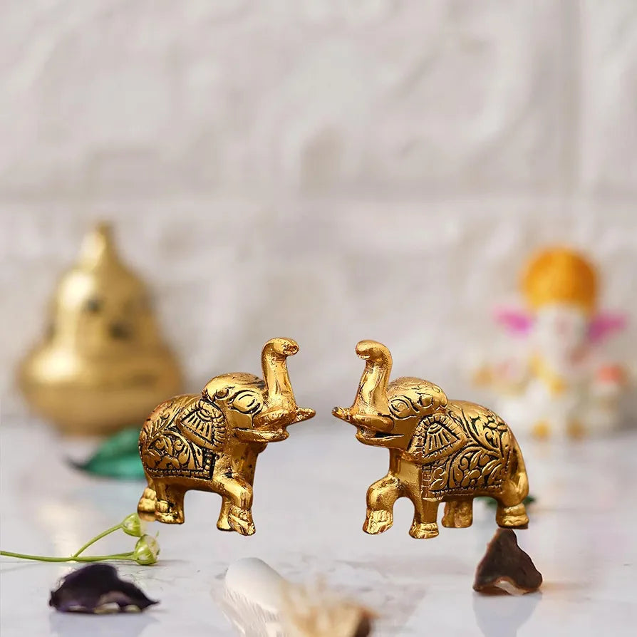 Chhariya Crafts Metal Elephant Pair Set of 2 Decorative Showpiece - 6.5 Cm