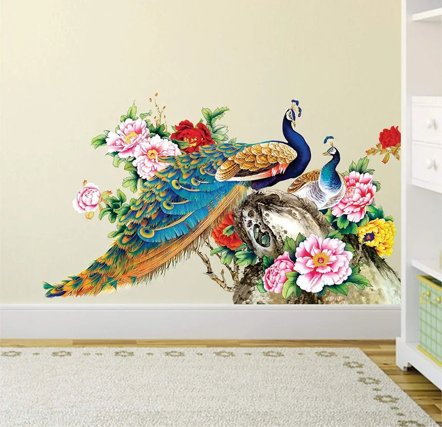 Decals Design Peacock Birds Nature Wall Sticker Multicolour