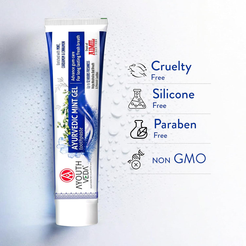 Ayouthveda Ayurvedic Mint Gel Toothpaste | Menthol Crystals, Cardamom, Clove & Carom Seed | Fresh Breath, Oral Hygiene, Antibacterial, Plaque Control & Gum Care | Daily Herbal Toothpaste for Men & Women | 100g (Pack of 1)