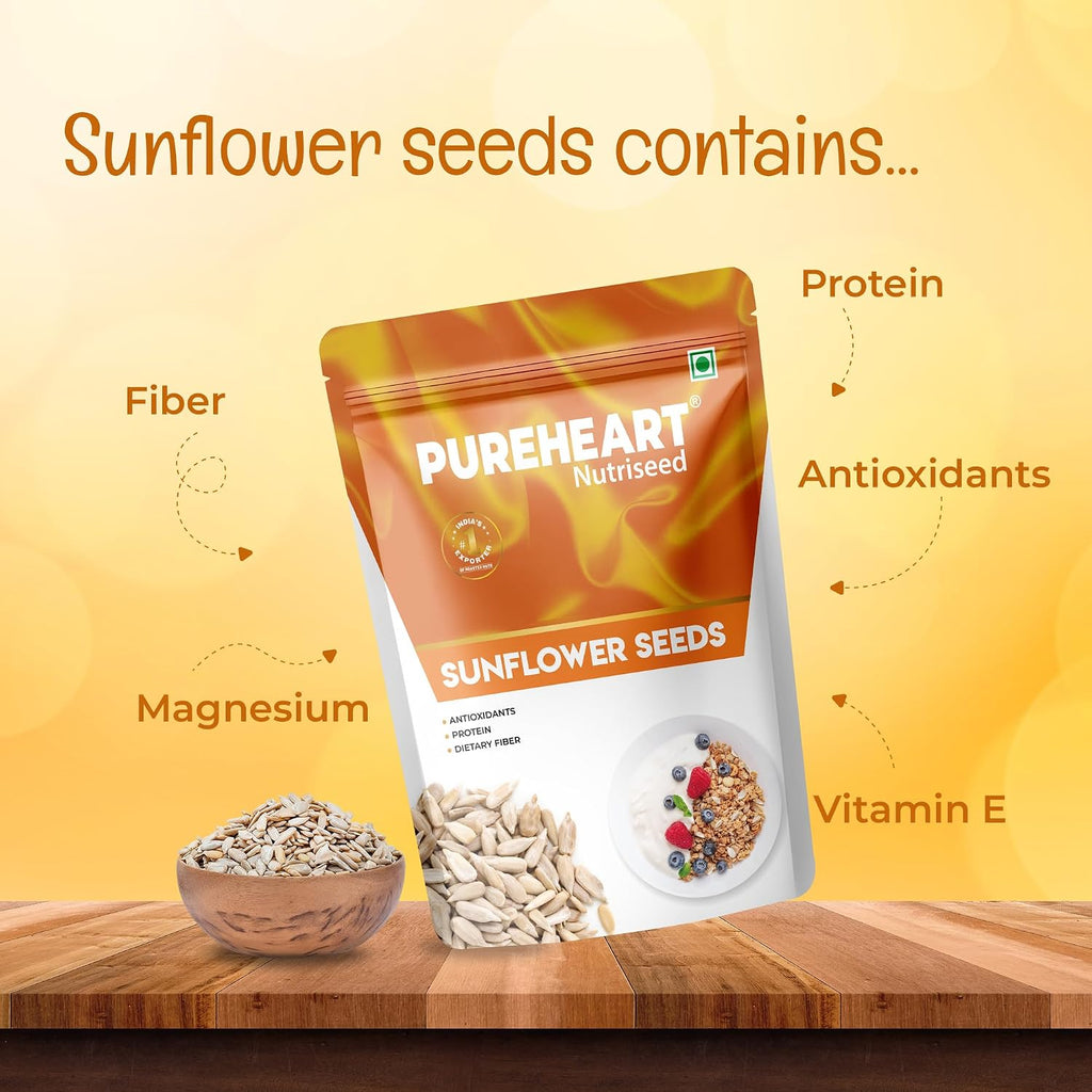 Pureheart Premium Raw Sunflower Seeds for Eating - Protein, Fibre and Antioxidants Rich Superfood for Heart Health, Immune Support, Healthy Diet Snack