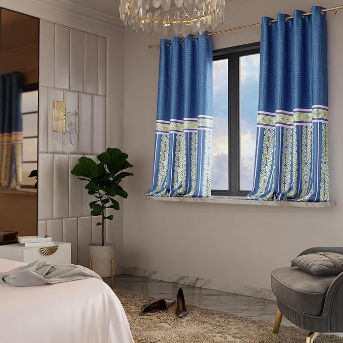 Stoa Paris Curtain for Home|Single pc Patterned Curtain for Window| Living Room| Colour Blue Monarch