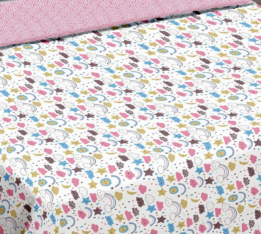 Trance Home Linen 150 GSM Pure Cotton Reversible Dohar Single Bed Size Ac Blanket Comforter Soft Light-Weight Bed Blanket 56 X 88 Inch Colour Summer Dreams Pink
